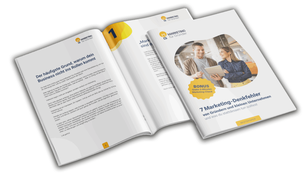 Whitepaper Mockup "Die 7 größten Marketing-Denkfehler von Gründern – und was du stattdessen tun solltest"